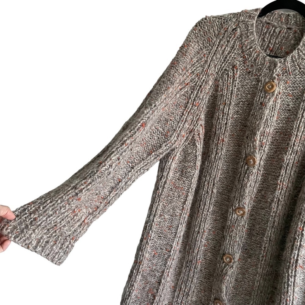 HAND KNIT Wool Button Front Long Cardigan Sweater Coat XL - Picture 4 of 9
